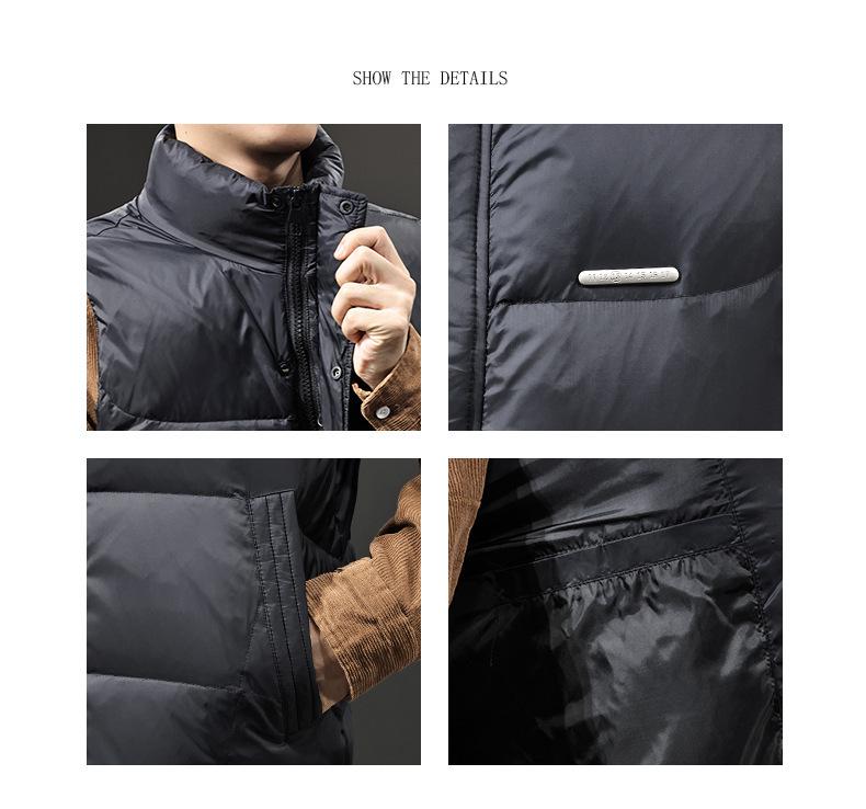 2025 Men's Winter Lightweight Duck Down Vest - Stand Collar, White, Trendy Sleeveless Outerwear.