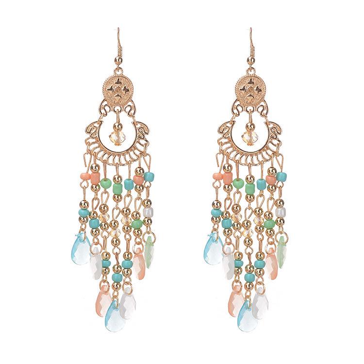 Bohemian Gemstone Teardrop Tassel Earrings