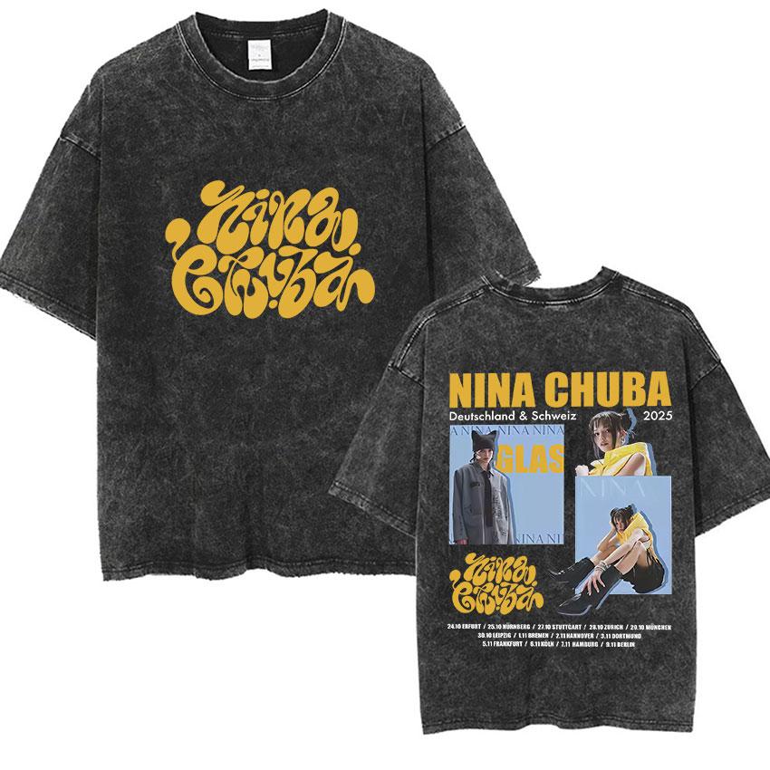 Nina Chuba Arena Tour Vintage Washed TShirt Men Women Harajuku High Quality Cotton T Shirt Hip Hop Clothing Oversized Tees