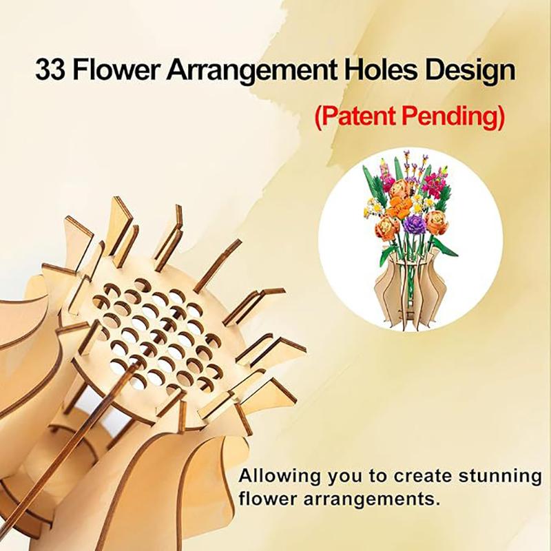 Quebra-cabeça 3D de Madeira Vaso de Flores Conjunto de Montagem Vaso de Flores Encaixe Perfeito Artesanato em Madeira DIY Kit de Hobbies Para Cafeteria Decoração de Quarto