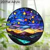 Acrylic Starry Night Sky and Mountains Suncatcher, Stained Glass Style Window Hanging Ornament for Celestial and Landscape Lovers