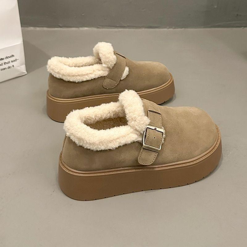 thick-soled snow boots women's new soft-soled plush four-season fluffy warm and height-increasing cotton shoes bread shoes