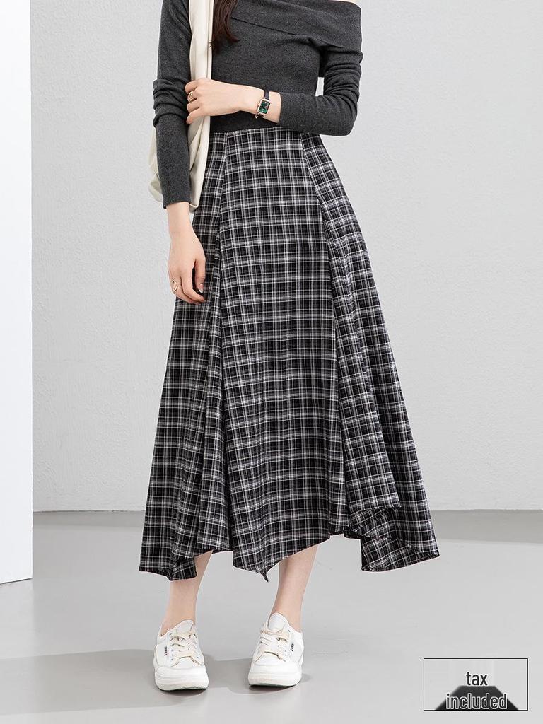 Yifei Women's Retro Plaid Fishtail Skirt, Mid-Length & High-Waisted, 2026 Spring Collection.