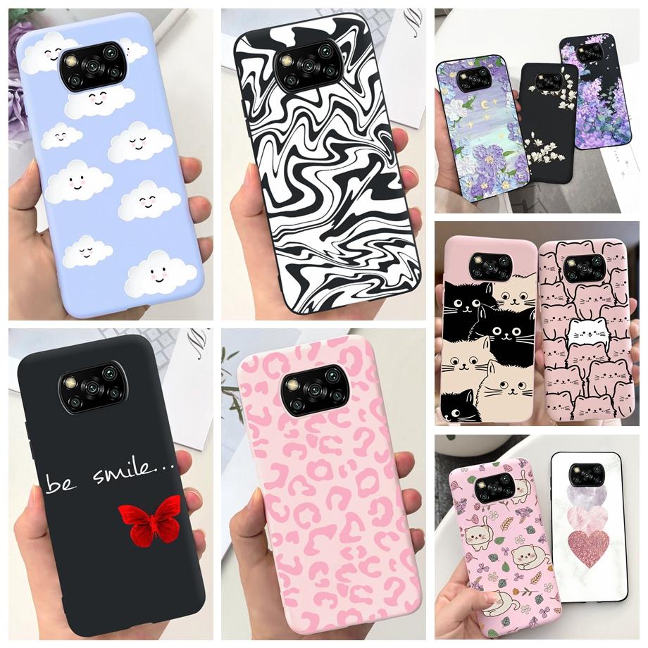 Pro Xiaomi Poco X3 Pro Pouzdro Poco X3 NFC Kryt Květina Roztomilý Kočka Malba Nárazník Skořápka Na PocoX3 X3Pro x3nfc Měkký Luxusní Silikon