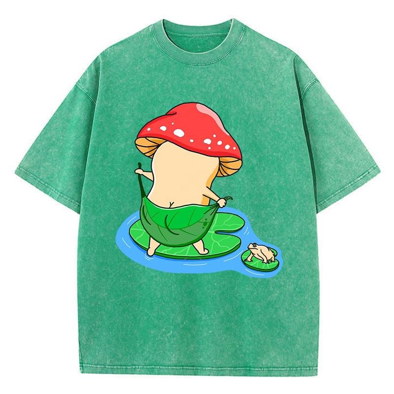 Bath Mushroom Cartoon Printing Women Washed T Shirt Cotton Oversized T-Shirt Casual  Top Summer Soft Streetwear