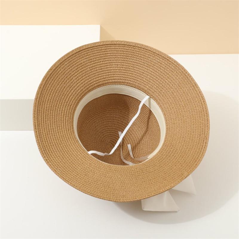 Straw Hat Women's Summer Plaid Beach Hat Sunscreen Vacation Visor Bow Bucket Hat Sun Hats Basin Hats