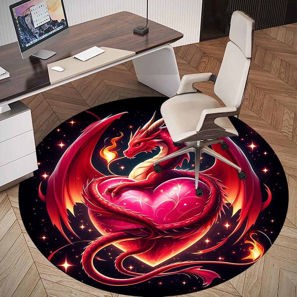 1pc Dragon Heart Round Chair mat Area Rug - Non-Slip, Floor Mat for Office, Bedroom, Ideal home decor Christmas Gift p0811471