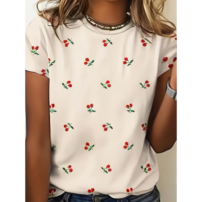 Summer New Round Neck Loose Short Sleeve Retro Casual T-shirt Women's 3D Casual Color Printing