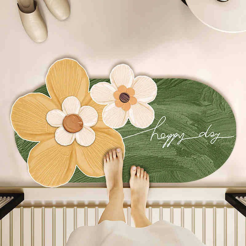 

Light Luxury Flower Diatom Mud Floor Mat Household Water-Absorbing Quick-Drying Dirt-Resistant Floor Mat Bathroom Door Non-Slip And Easy To Take 40 * 60cm (diatom mud)