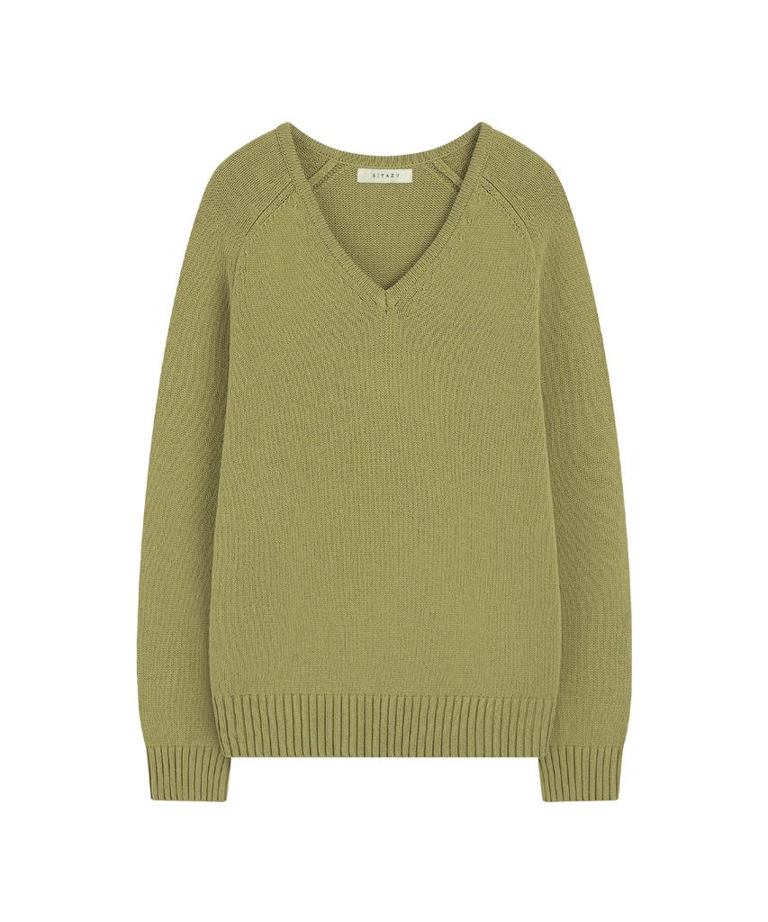 SIYAZU Sikn2156 Wool Blend Loose V-Neck Knit_Olive