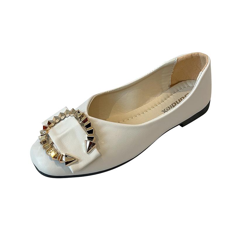 fashion Summer Women's Flats Round Toe Flat Shoes for Women Slip on Shallow Shoes Outdoor Dress Anti-slip Loafers Metal Decoration Flats