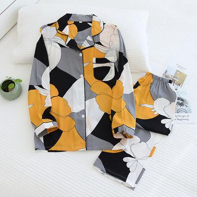 Spring and Summer  Cotton Pajamas Suit  Plus Size Home Service Soft Long-sleeved Geometric Pattern