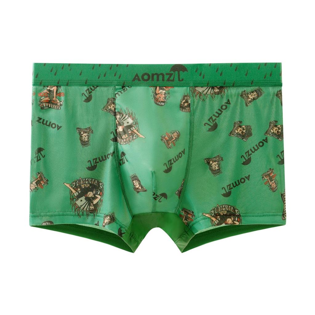 Men's Mesh Printed Boxer Briefs Tide Men's Summer Ice Cool Breathable Four Corner Short Underwear Head