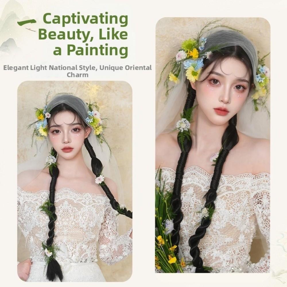 2 Stück Haarverlängerungen Laterne Doppelte geflochtene Perücke Handgefertigt Neue chinesische Stil Perücke Party