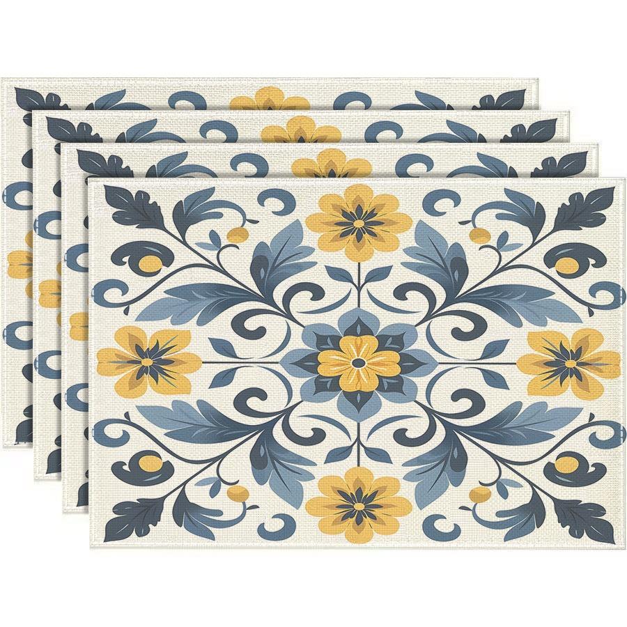 Vintage Pattern Placemats Colorful Western Style Dining Table Decor Pads Christmas Kitchen Table Non Slip Mat Decoration
