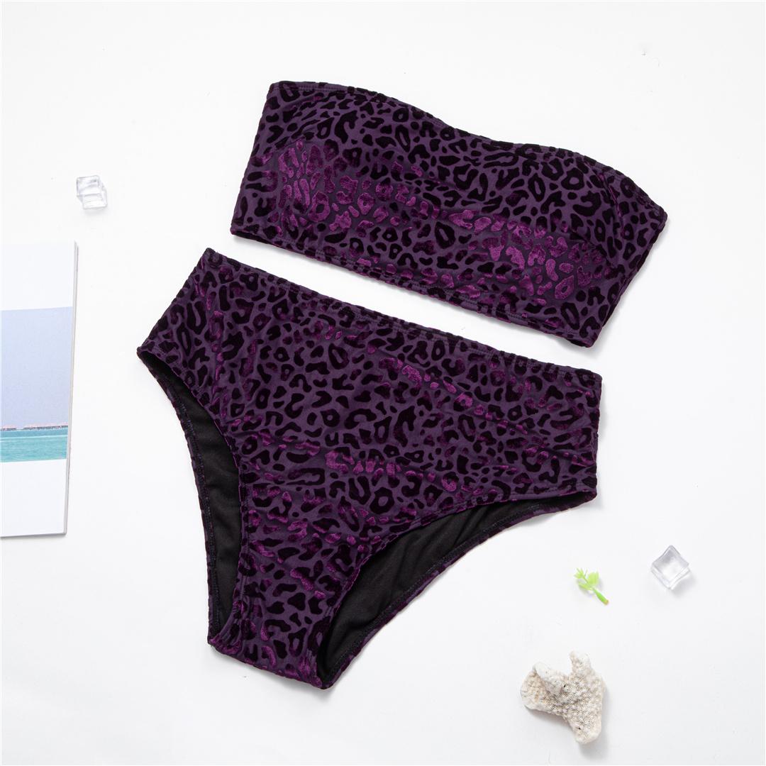 

мода 0XL - 4XL леопардовый бикини большой размер купальники плюс размер женский купальник женский комплект бикини из двух частей купальный костюм 0XL фиолетовый