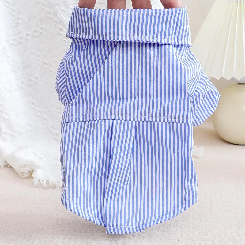 Honden Kleding Streeppatroon Hemden Blauw Zwart Dunne Zomer Mode Chihuahua Streep Shirt Voor Kleine Honden Kleding Strik