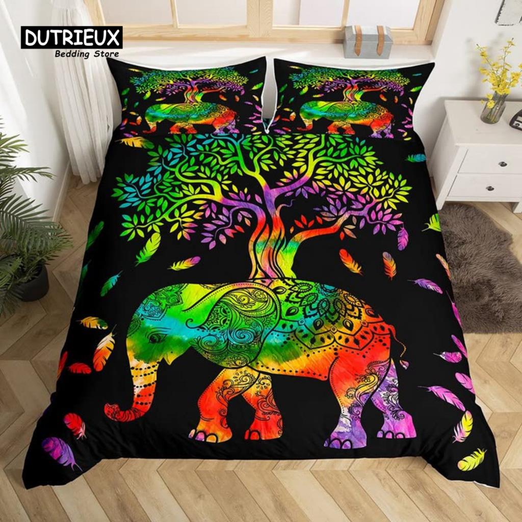 Comforter Elephant Feather Bohemian Mandala Bedding Set Single Twin King Microfiber Exotic Animal Tree Of Life Comforter