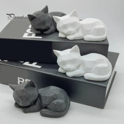 Stabile Katzen Dekoration Schlafende Statue, Niedliche Figur für Schreibtisch Bücherregal, Hochwertiges 3D-Modell Gedruckt Modern Geometrisch Dekor Geschenk Liebhaber Künstlerisch