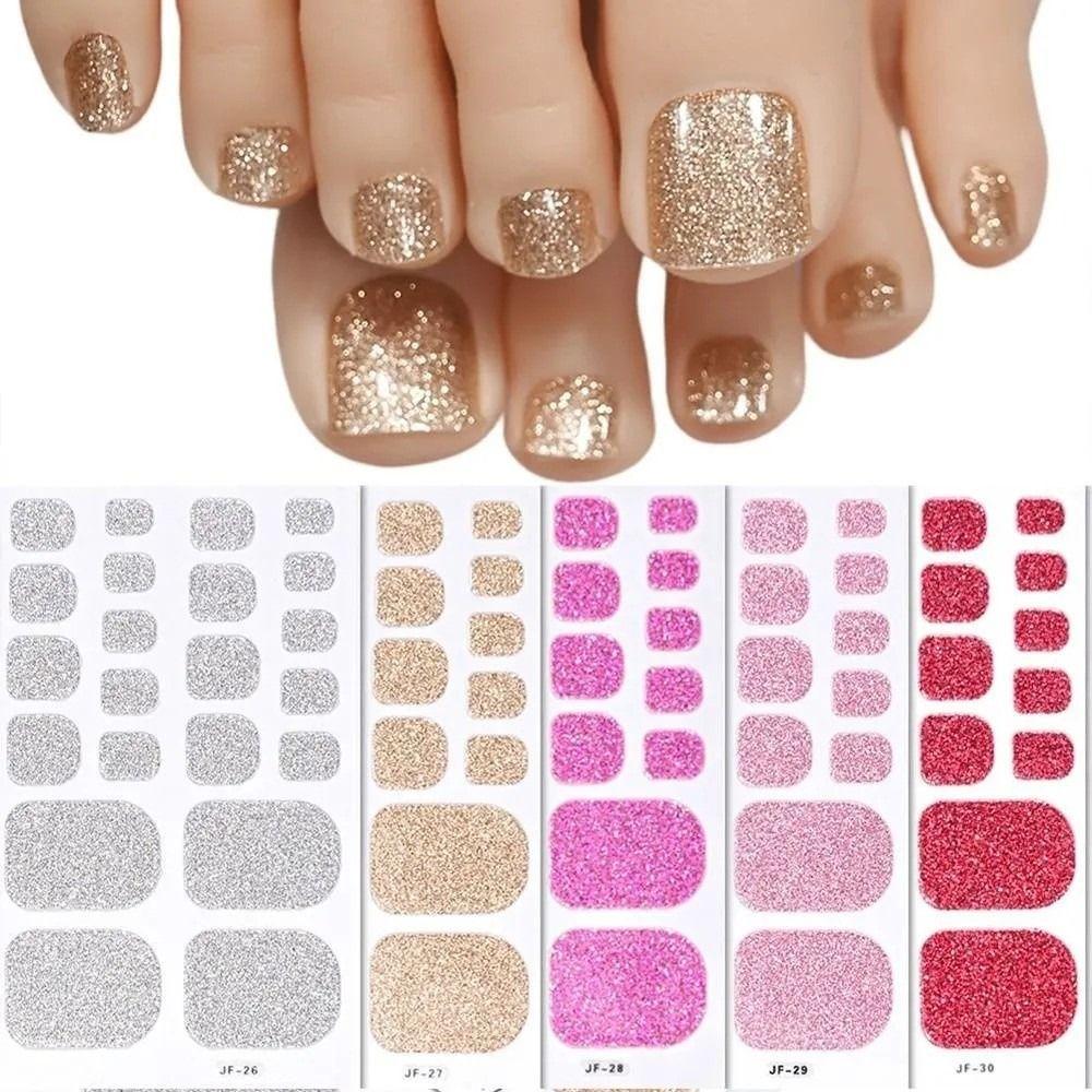 22tips/Sheet Waterproof Toe Nail Stickers Glitter Nail Polish Strips  Home DIY Nail Makeover