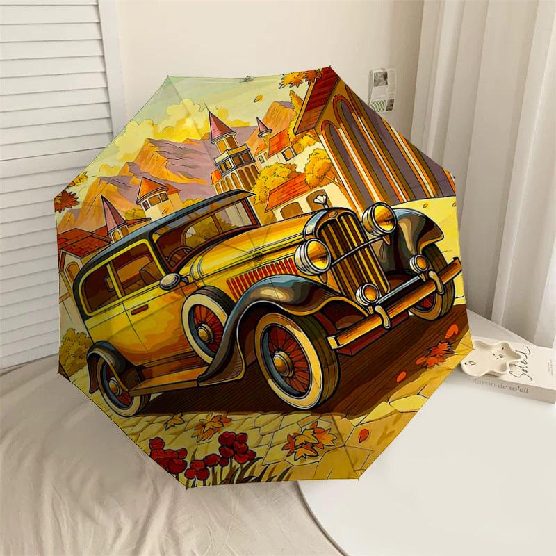 

1PC Autumnal Classic small car Umbrella-8-Rib Reinforced, Automatic Open, Lightweight & Durable, Cute Fashion Accessory for Outdoor-T401