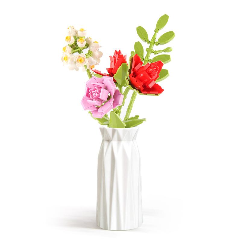 D Children'S Building Block Toys Building Block Flower Bouquet Blind Box Diy Assembly Small Particles Building Block Flowers Red Rose