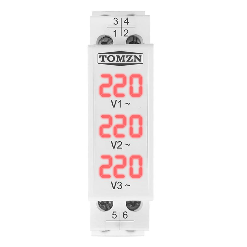 DIN Rail 18mm Voltage Meter AC 40-500V 220V 380V Single Three Phase Modular Voltmeter Indicator LED Digital Display Detector