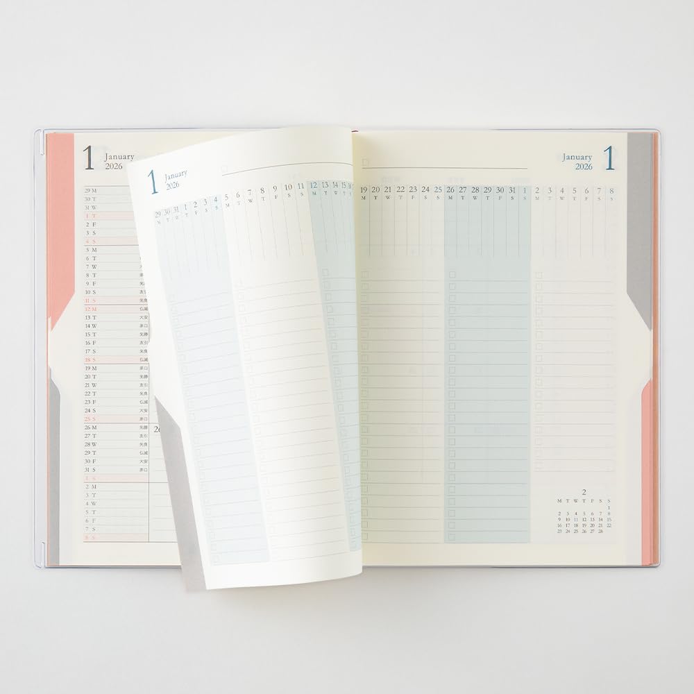 Midori Double Schedule Planner, 2026, B6, Monthly, Limited Edition, Bookmark Included, To Do, Orange, 22387006 (Starts October 2025)