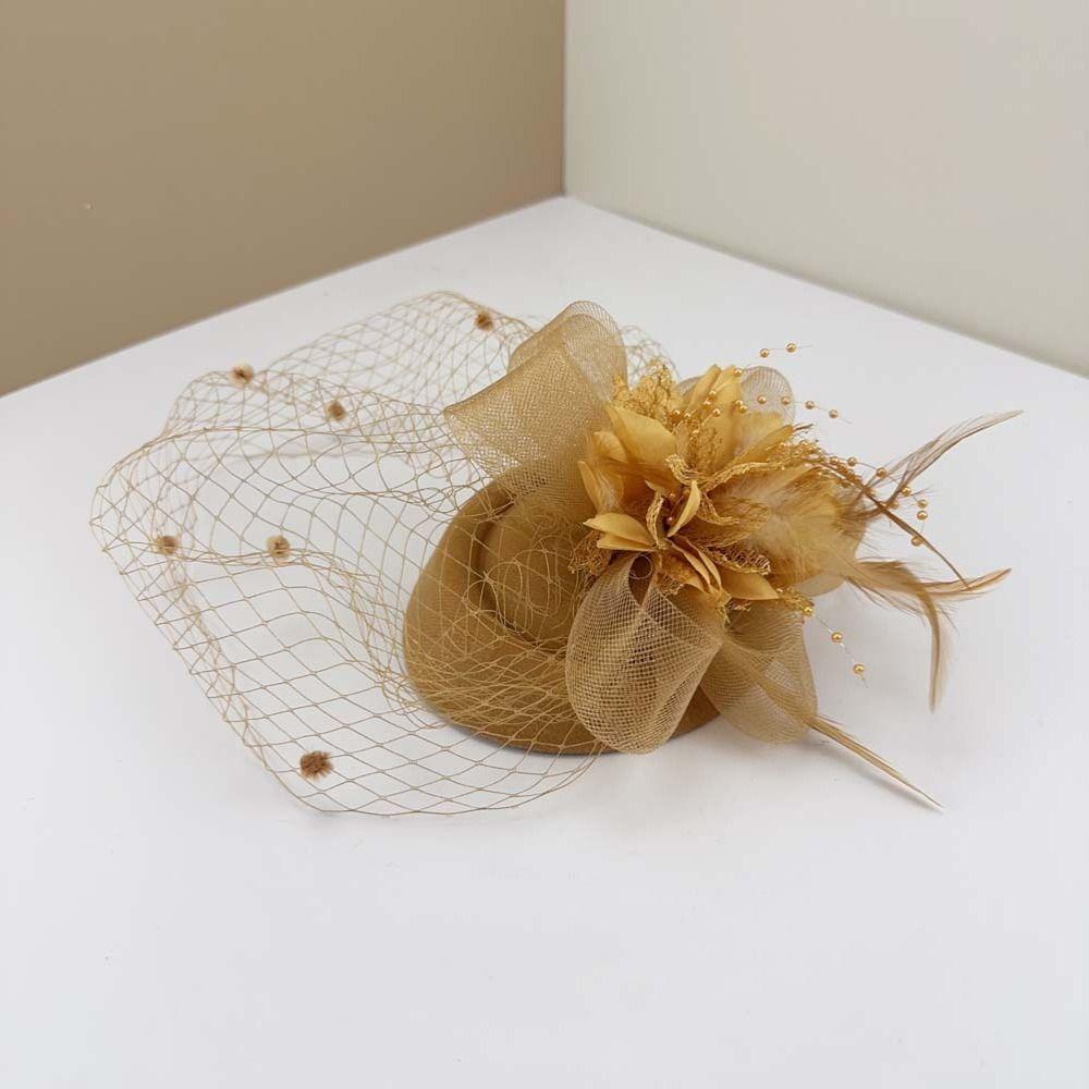 Bride Headdress Mesh Fascinator Hat Sinamay Feathers Party Mesh Hair Band Dance Show