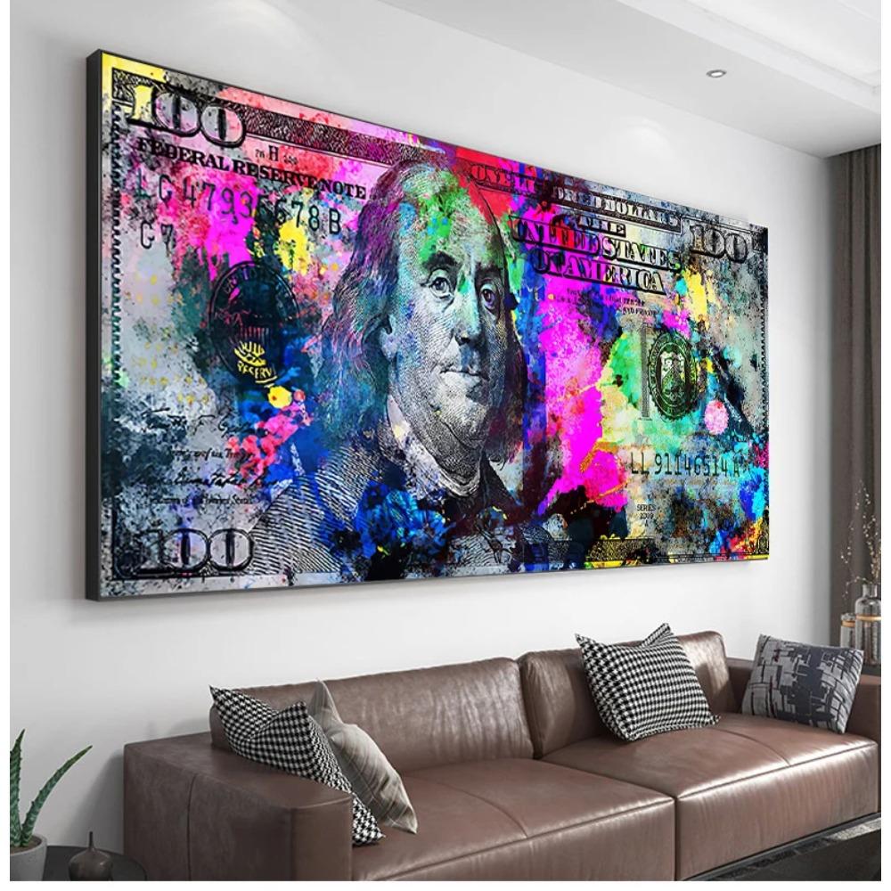 Wall Art Gold Modern Popular Colorful Hundred Money Canvas Painting Quadro Street Abstract Poster Picture Home Decor