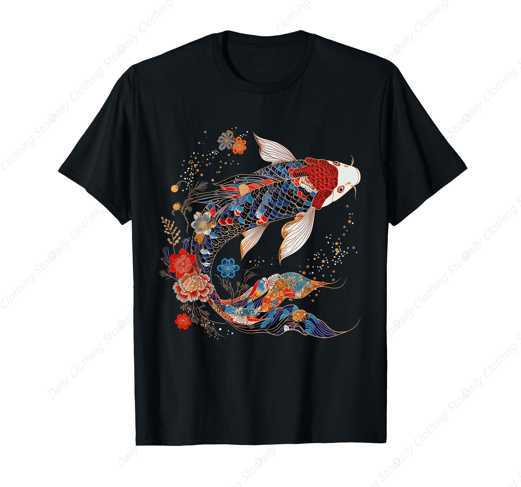 

Fish Vintage Flower Pattern Japanese Art Floral Koi Carp TShirt Sport Tops Gifts Leisure Funny Graphic Short Sleeve Daily Tee S