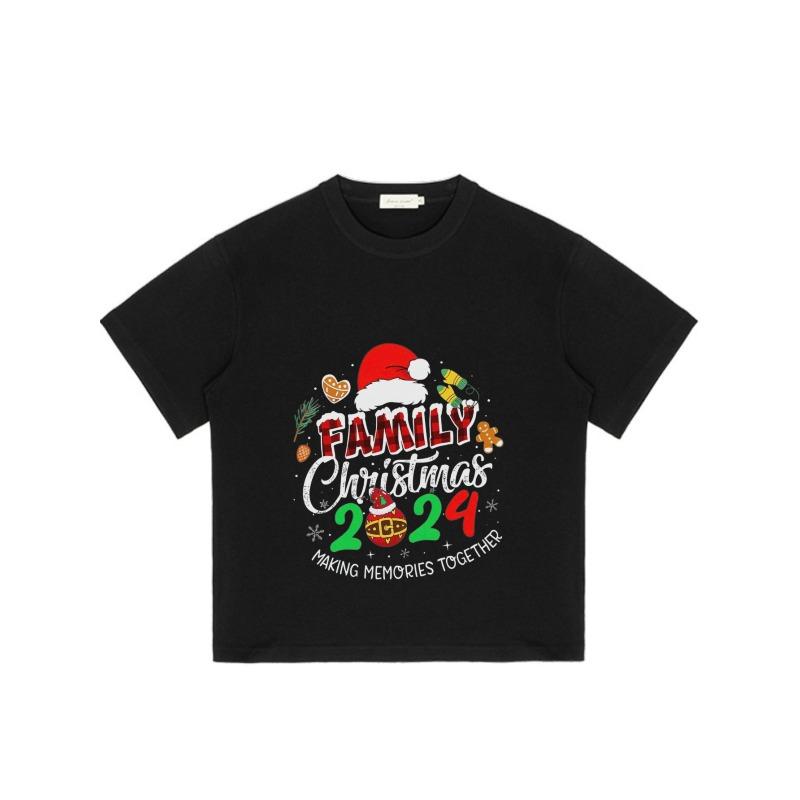 Family Christmas 2024 T Shirt Black Santa Hat Gingerbread and Ornament Print Making Memories Together Holiday Party Wear