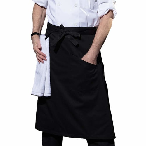 Men's Plain Apron, Waist-Length, Unisex, for Chefs, Waiters, and Kitchen Cooks, Suitable for Restaurants and Coffee Shops (Black, Water-Repellent)
