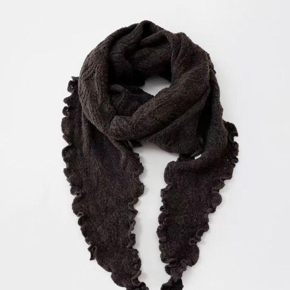 Ruffled Edge Knitting Scarf Soft Breathable Hollow Scarf Triangular Scarf Spring Autumn Winter
