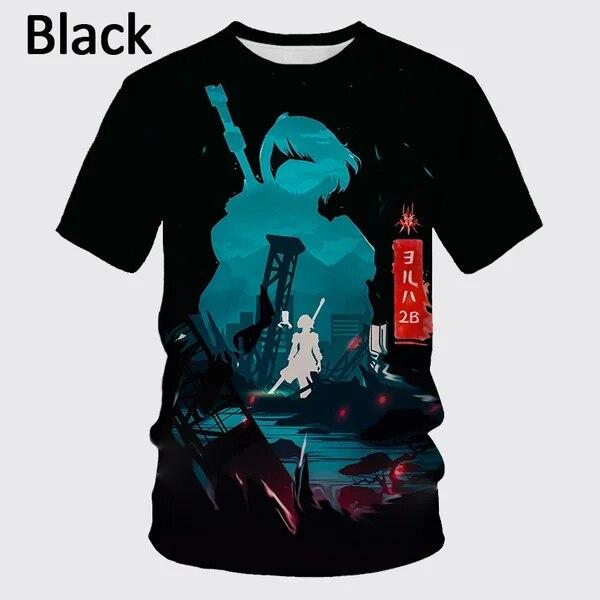Summer Men's Casual Short-sleeved T-shirt Fashion Nier Automata 3D Printed T-shirt Personality Harajuku Streetwear Short Sleeved