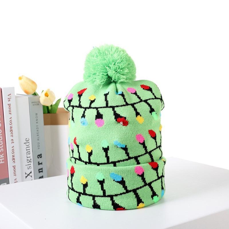 Christmas Decorations Flanged Ball Knitted Hat ED Light Hat Adult Children's Hat, Children's Glowing Christmas Hat