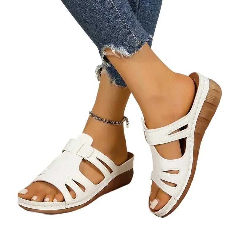 Pantofi de damă la ofertă 2025 Vară Papuci casual de înaltă calitate Femei Vârf deschis Exterior Vârf rotund Platformă Pane Sandale de damă