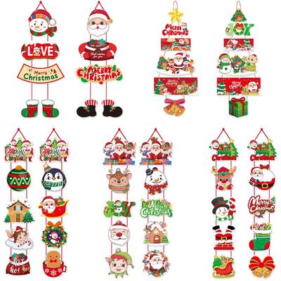 Fashion Parper Christmas Door Hanger Cartoon Santa Claus Elk Xmas Tree Pendants Creative DIY Christmas Hanging Oranment Indoor