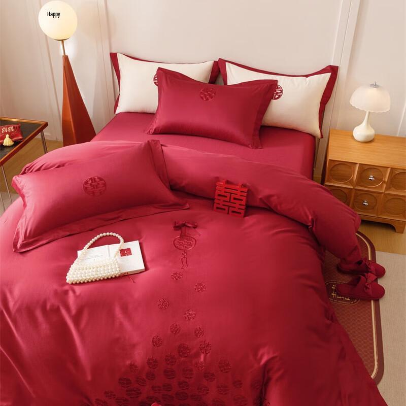 COMOLIVING Wedding Red 4-Piece Bedding Set