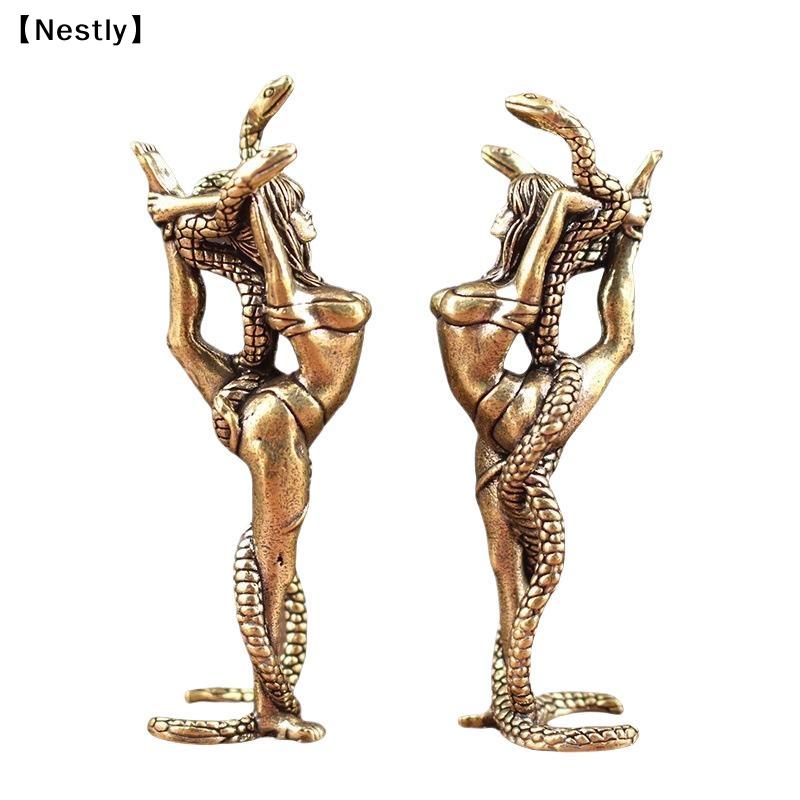 Ottone Solido Ornamenti per Mobili Donna e Serpente Soggiorno Scrivania Animale da Tè Artigianato in Ottone Miniature in Bronzo Decorazione