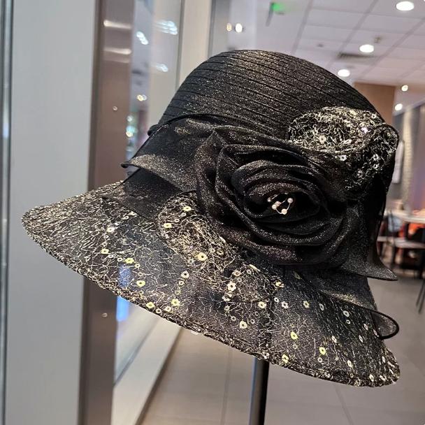 Ladies Summer Lace Breathable Sun Hat Korean Style Mesh Flower Pot Hat Fashionable All-Match Curly Edge Gift Hat