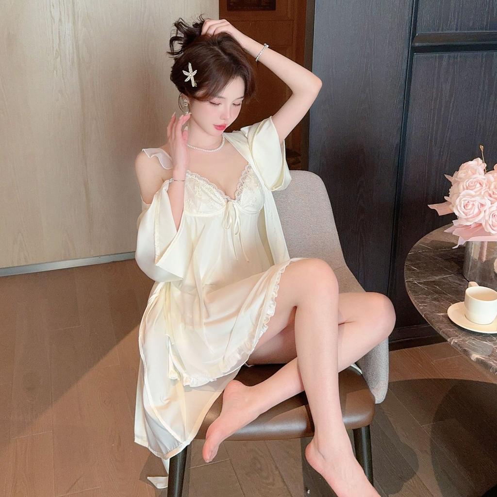 Sexy Pyjamas Damen Eis Seide Neue Modelle mit Brustpolstern, Trägern, Pyjamas, Schöner Rücken Netz Spitze, Reiner Verlangensstil Loungewear