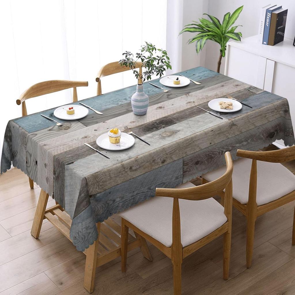 Teal Rustic Wood Texture Rectangle Waterproof Tablecloth Table Decor Farmhouse Kitchen Dining Table Cloth Holiday Party Decor