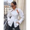 Fashion Stylish Long Sleeve White Shirt Female Fitted Waist Backless Cut Out Lace-up Shirt Spring