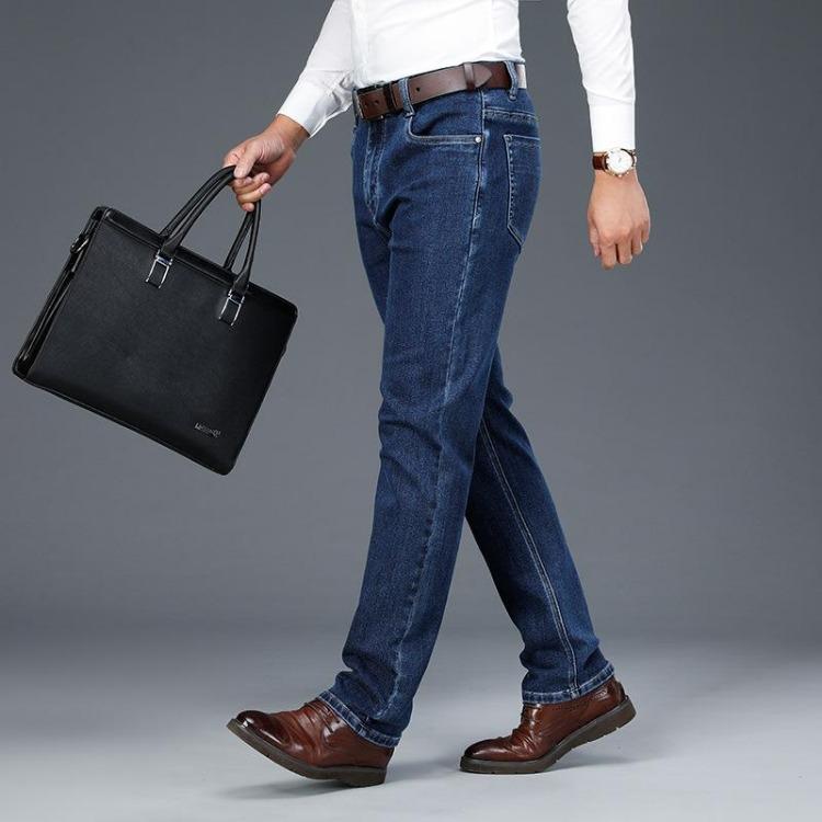 High End High Waisted Straight Tube Men's Stretch Jeans Spring New Thick Pants