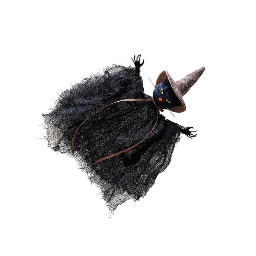 Black Kitten Witch Ornaments Party Cloth Hanging Decorations For Porch Mantel Garden Shelf Decoration