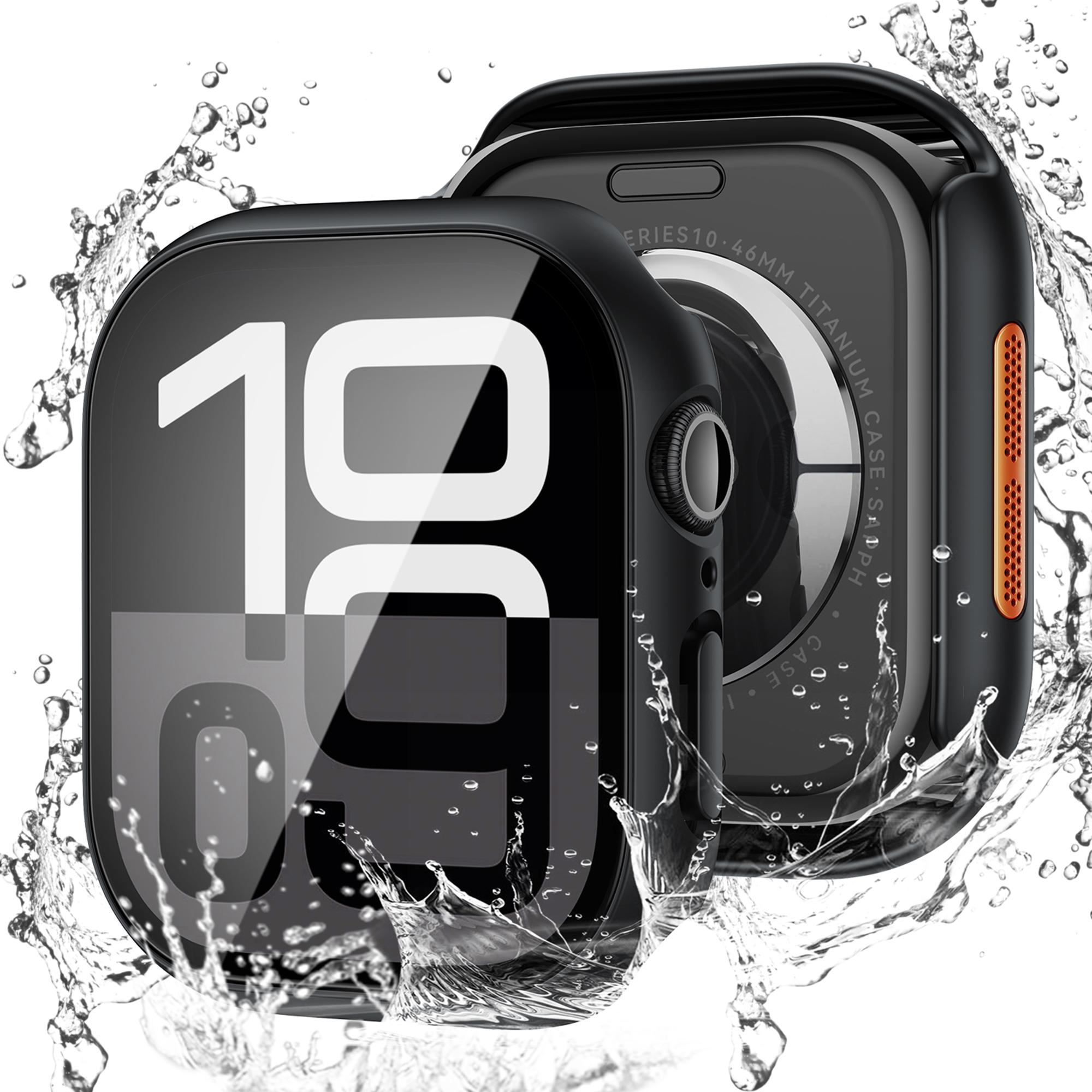 

For Apple Watch Series 10 42mm Waterproof Dustproof PC Watch Case with Tempered Glass Film Black