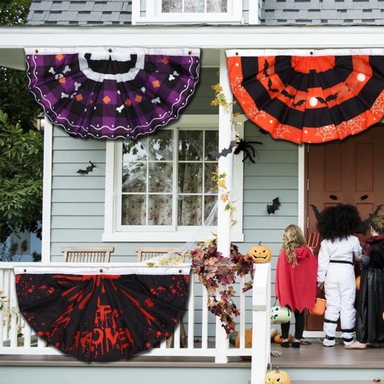 

Halloween Flag Fan Shaped Room Flag Creative Printed Outdoor Banner Easy to Install Festive Atmosphere Decoration Hanging Flag D