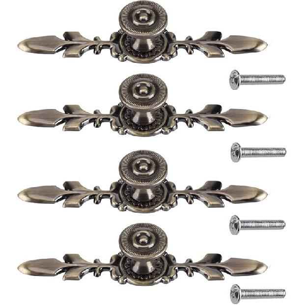 Pull Handle, Vintage Style Zinc Alloy Door Knob with Screw, Fit for Drawer Cabinet, 4-Pack (Black)