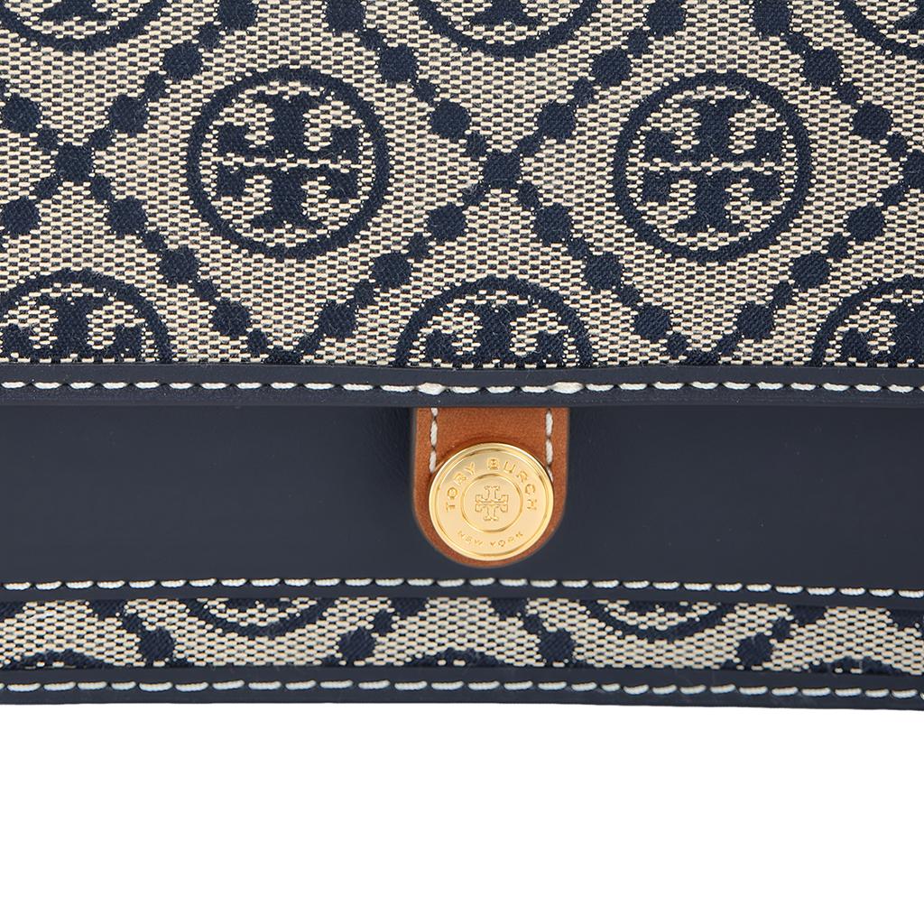 Tory Burch T Monogram Double T Logo Jacquard Magnetic Snap Chain Shoulder Strap Crossbody Bag Women Crossbody Bag Navy-Blue 149061-405